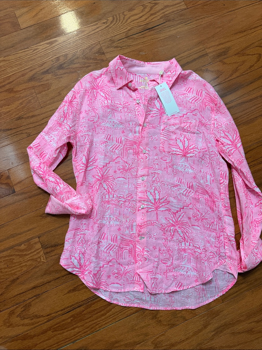 Lilly Pulitzer Pink Tropical Print Button-Down Shirt